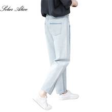 Free Shipping 2021 Women's Spring/Summer New Straight Jeans High-Waist Light Colored Cotton Pencil Casual Pants 2024 - buy cheap