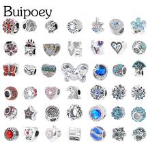 Buipoey Silver Color Rhinestone Beads Crystal Charm Fit Bracelet & Necklace Snake Chain Jewelry Accessory Beaded Wholesale 2024 - buy cheap