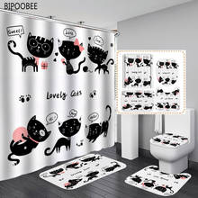 Lovely Cats Printed Design Shower Curtain Waterproof Fabric Bathroom Curtains Set Bath Mats Rugs Non-Slip Rug Toilet Lid Cover 2024 - buy cheap