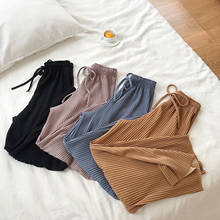Pantalones de pierna ancha para mujer, pantalón coreano elegante con cordones elásticos, cintura alta, plisado, novedad de 2020 2024 - compra barato