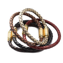 Pulsera de cuero trenzado para hombre y mujer, brazalete de acero inoxidable con cierre magnético, estilo Punk, 2021 2024 - compra barato