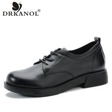 DRKANOL-zapatos Oxford de piel auténtica para mujer, calzado plano con cordones y punta redonda, Retro, de tacón bajo, informales, color negro y marrón, para primavera, 2021 2024 - compra barato