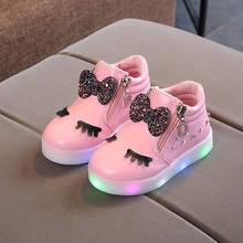 led girl boots Kids Baby Infant Girls Crystal Bowknot LED Luminous Boot Shoes Sneakers Butterfly knot diamond Little white shoes 2024 - buy cheap