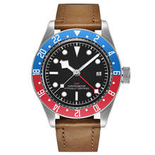 Relógio de luxo da marca superior 41mm corgeut mecânico masculino relógio de safira gmt militar relógio calendário do esporte automático couro 2024 - compre barato
