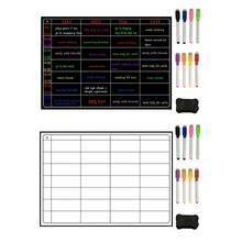 Magnetic refrigerator blackboard, weekly menu, meal planner, grocery shopping list, wooden board with 8 color markers 2024 - buy cheap