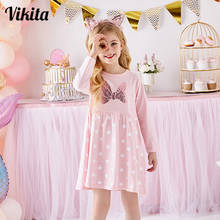 VIKITA Kids Cotton Dress for Girl Children Autumn Winter Long Sleeve Dresses Girl Bow Heart Butterfly Christmas New Year Dress 2024 - buy cheap
