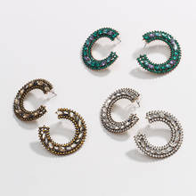 Ztech Green/White Crystal Stud Earrings Women Round Circle Big Earrings Rhinestone Gifts Wholesale Luxury Ins Ear Accessories 2024 - buy cheap