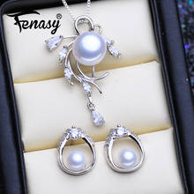 Fenasy conjunto de joias de prata esterlina 925, brincos de pérola natural personalizados, colares de pingente de flor boêmia para mulheres 2024 - compre barato