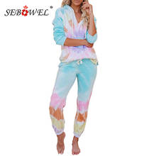 SEBOWEL-Conjunto de dos piezas Tie-dye para mujer, camiseta de manga larga con capucha informal para el hogar, pantalones, chándal para trotar, S-XXL, novedad de 2020 2024 - compra barato