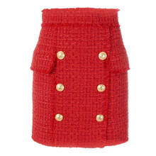 New Design Mini Red Tweed Skirt Tassel Wool Short Skirt Double Lion Button Fashion Runway Women Skirt 2024 - buy cheap