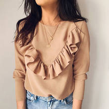 Long Sleeve Elegant Women Blouses 2021 Lady Office Work Ruffles O-Neck Khaki Shirts Tops White Black Autumn Winter Blusas 2024 - buy cheap