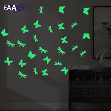Светящиеся флуоресцентные наклейки на стену в форме бабочки настенные Стикеры, Потолочный декор, светится в темноте, съемная Настенная Наклейка 2024 - купить недорого