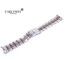 Carlywet 22mm médio ouro rosa aço inoxidável relógio de pulso banda substituição pulseira metal duplo push fecho para seiko 2024 - compre barato