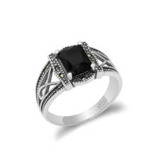 Women Zircon Ring 925 Sterling Silver Black/Red Stone Vintage Punk Style Thai Silver Ring for Ladies Fashion Jewelry 2024 - buy cheap