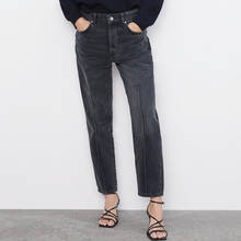 Calça jeans feminina rasgada, cintura alta, vintage, rasgada, lazer, perna reta, calça, destruído, baggy palazzo, preto 2024 - compre barato