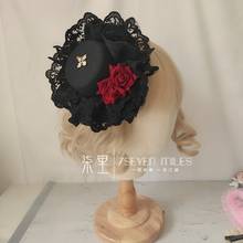 Vintage Black Rose flower Cross Lolita Height Top Hat Dark Gothic Lace Trim Hairpin Side Clip Headdress Accessories Halloween 2024 - buy cheap