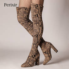 Perixir Snake Print Women Over The Knee High Boots Thick Heels Winter Shoes 2020 Pointed Toe Sexy Elastic Fabric Women Boots 2024 - buy cheap