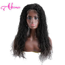 Akono 22 дюйма плетеные парики синтетический Синтетические волосы на кружеве парик для черных Для женщин заплетать косы Синтетические волосы на кружеве al парик с детскими волосами поле косу парик 2024 - купить недорого