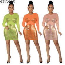 Women Elegant Long Sleeve Perspective Wrap Dresses Sheer Mesh Bronzing Sexy Night Club Party Dress Ladies Sequin Skinny Dress 2024 - buy cheap