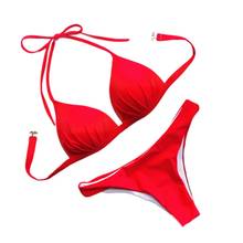 38 #2020 женский купальник из двух частей, комплект бикини, сплошной цвет, с открытой спиной, бюстгальтер, купальник, пляжная одежда, сексуальная летняя пляжная одежда 2024 - купить недорого