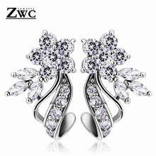 ZWC Fashion Charm Luxury Multicolor Crystal Stud Earring for Women Girl Party temperament Flower Zircon Earrings Jewelry Gift 2024 - buy cheap