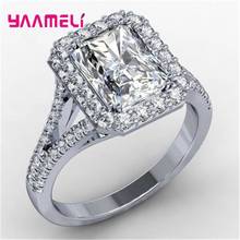 Anel retangular para mulheres, anel liso de prata esterlina 925, acessórios de joias de casamento 2024 - compre barato