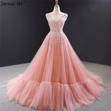 Pink Sleeveless Sexy Crystal Evening Dresses 2021 Real Photo A-Line High Quality Evening Gowns Serene Hill HM66961 2024 - buy cheap