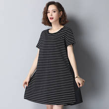 Summer Dress 2020 New Stripes Patchwork Short-sleeved Round Neck Casual Loose Knitted Dresses Above The Knees M-XXL 2024 - buy cheap