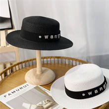 Nova moda verão chapéu de palha chapéu de palha chapéu de praia chapéu de palha casual chapéu de palha plana chapéu panamá osso feminino 2024 - compre barato