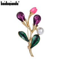 Baiduqiandu-broche de cristal púrpura y hoja verde, alfileres de planta, joyería de disfraz para mujer 2024 - compra barato