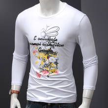 Camisetas blancas de manga larga para hombre, Camiseta con estampado gráfico de moda de otoño, ropa de algodón con cuello redondo, camiseta ajustada en 7 colores 2024 - compra barato