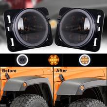 Front Fender Side Marker Lights Smoked Parking Turn Indicator Lamp with White Halo for Jeep Wrangler JK JKU 2007-2017 2024 - buy cheap