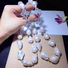 free shipping big white baroqu Pearl CZ Necklace Pendant 925 silver micro inlay zircon clasp accessory jewelry 2024 - buy cheap