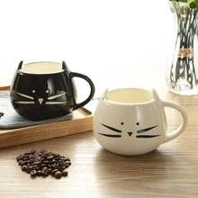 Taza de cerámica con dibujos de gato, Taza de cerámica para café, leche y té, regalo para niños, color blanco/negro 2024 - compra barato