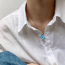 Корейский синий градиент Бабочка ожерелье для женщин девушек Серебряный Цвет Радуга бабочки кулон колье ювелирные изделия подарок 2024 - купить недорого