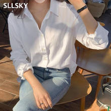 SLLSKY-camisas blancas para mujer, Tops lisos informales holgados de manga larga, Blusas Vintage elegantes que combinan con todo, 2020 2024 - compra barato
