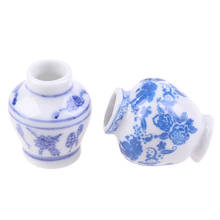 1 Set(2pcs) Mini Blue and white porcelain vase DIY Handmade Doll House Kitchen Ceramic Ornament Decora vase Dollhouse Miniatures 2024 - buy cheap