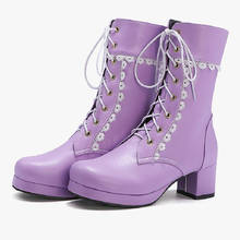 Женские высокие ботинки ZawsThia, фиолетовые ботинки на платформе, с кружевной окантовкой, зимняя обувь в стиле "Лолита", большие размеры 47 48 2024 - купить недорого
