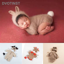 Dvotinst Newborn Baby Photography Props Soft Knitted Cute Cow Ox Outfits Rompers Ears Bonnet Hat 2pcs  Studio Shoots Photo Props 2024 - buy cheap