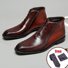 Botas chelsea de piel auténtica para hombre, zapatos planos informales con plataforma Brogue, a los tobillos, de marca de diseñador, vestido con cordón, Invierno 2024 - compra barato