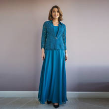 New Gorgeous Teal Blue Lace Two Pieces Mother of the Bride Dresses With Jacket  Jewel Neck Wedding Guest Gowns Full Length 2024 - buy cheap