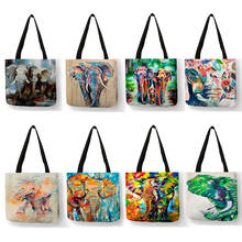 Bolsos clásicos de elefante indio bohemio para mujer, bolsos de mano coloridos con pintura al óleo artística, bolsos de hombro informales para compras 2024 - compra barato