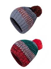 Conectyle-gorro de invierno con estampado de calavera para niños y niñas, gorro de lana forrado con orejeras, a prueba de viento, cálido, de retales, de punto con pompón 2024 - compra barato