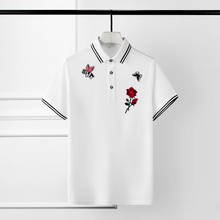 Minglu-camisetas de manga corta con bordado de flores para hombre, camisas ajustadas de Color sólido, 4XL talla grande, Verano 2024 - compra barato