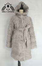 Настоящая шуба из натурального кролика с капюшоном с поясом Женская длинная модная куртка на заказ любой размер 2024 - купить недорого