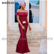 Navy Blue African Bridesmaid Dresses 2021 Mermaid Off-The- Shoulder Elastic Satin Bridesmaid Dress Plus Size for Women Wedding 2024 - buy cheap