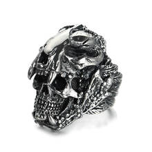 Кольцо мужское из тяжелого металла, винтажное байкерское украшение в стиле панк, индейский ягуар, воин, череп, из нержавеющей стали 2024 - купить недорого