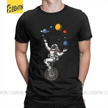 Camiseta masculina astronauta, sistema solar de astronauta para pilotar bicicleta, camisetas engraçadas com mangas curtas, gola redonda, camiseta de algodão 2024 - compre barato