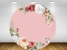 Beipoto decoração de festas de casamento flores, pano de fundo redondo floral rosa chá de bebê, nome personalizado da foto 2024 - compre barato