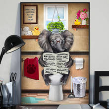 Elephant Reading Newspaper Toilet Wall Art Canvas Poster Prints Funny Animal Painting Wall Pictures Bathroom Home Decor Gift 2024 - buy cheap